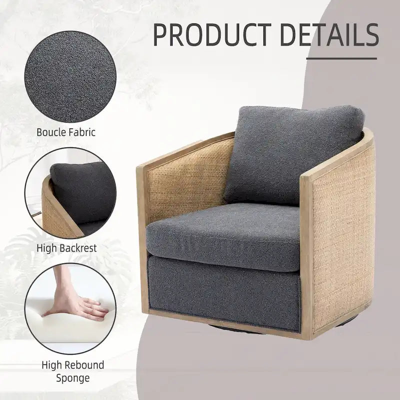 Poltrona a botte girevole a 360° rivestita in Carbon Black 30.12 con robusta struttura in legno massello