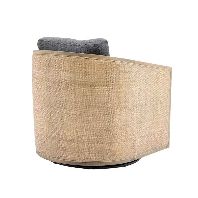 Poltrona a botte girevole a 360° rivestita in Carbon Black 30.12 con robusta struttura in legno massello