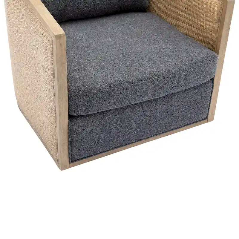 Poltrona a botte girevole a 360° rivestita in Carbon Black 30.12 con robusta struttura in legno massello