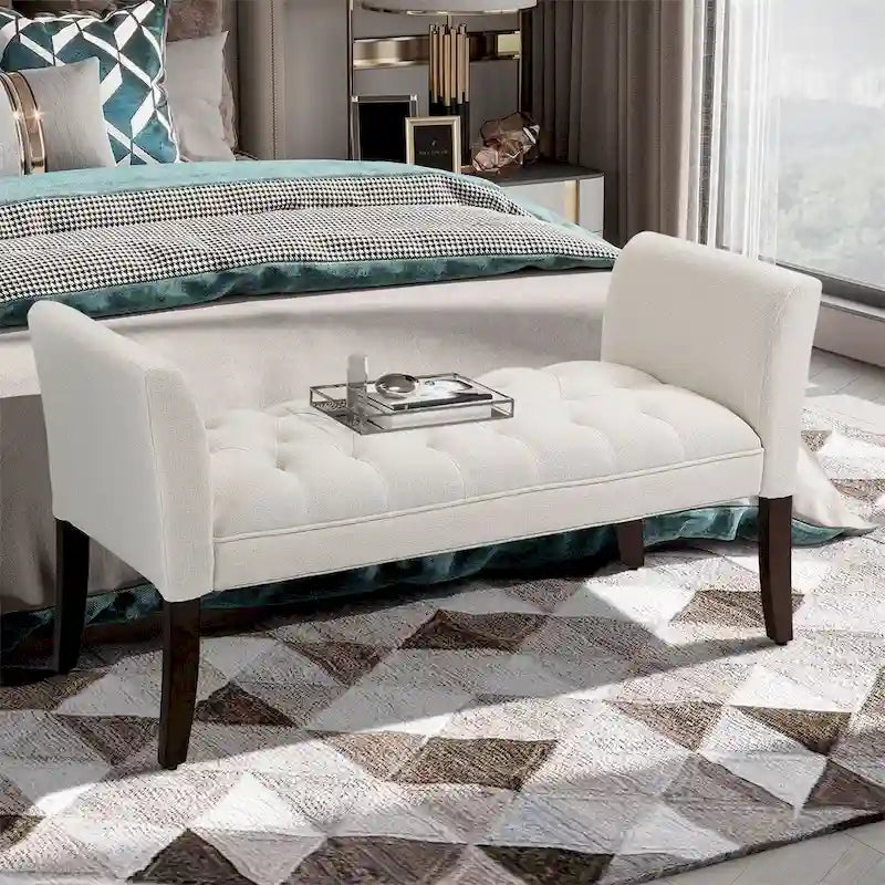 Panca fondo letto con design trapuntato a bottoni, panca imbottita per ingresso