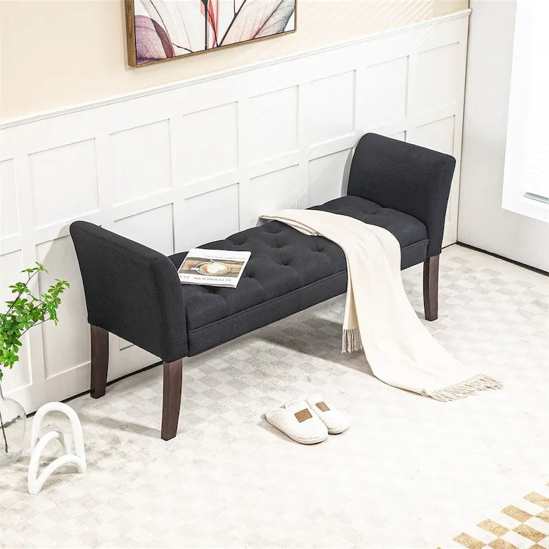 Panca fondo letto con design trapuntato a bottoni, panca imbottita per ingresso