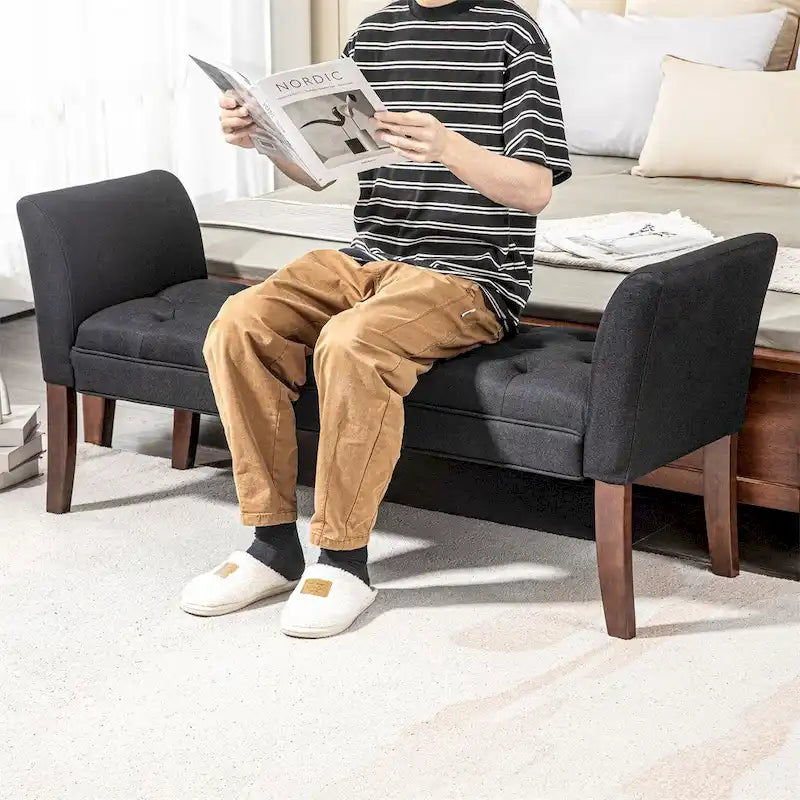 Panca fondo letto con design trapuntato a bottoni, panca imbottita per ingresso