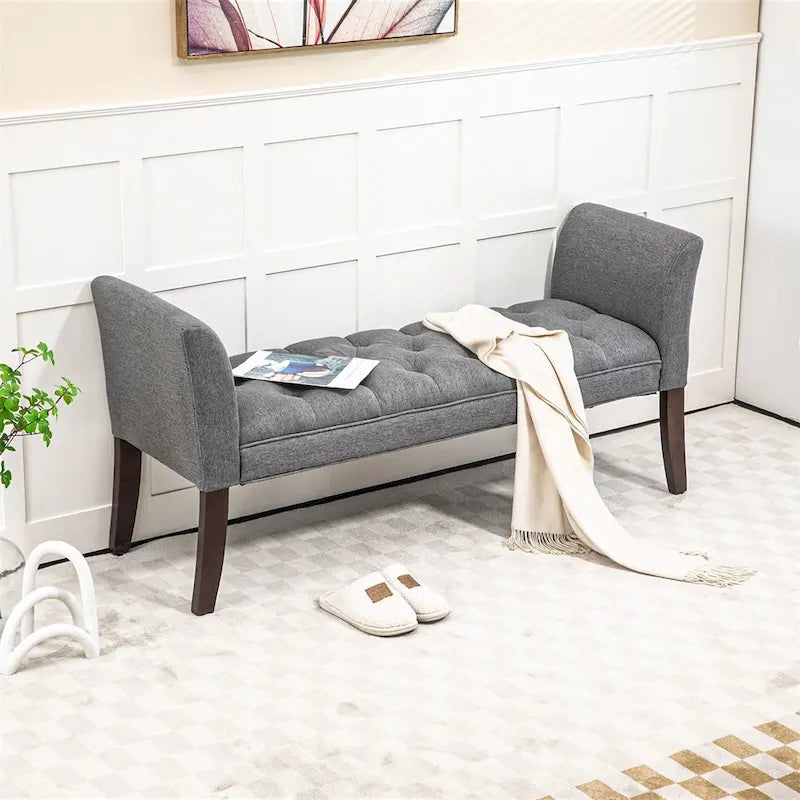 Panca fondo letto con design trapuntato a bottoni, panca imbottita per ingresso