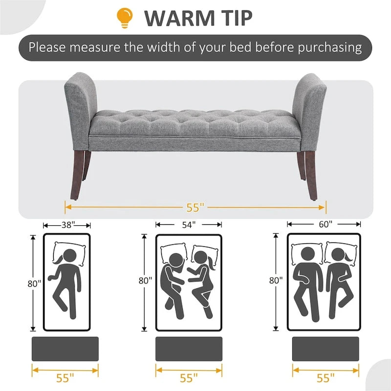 Panca fondo letto con design trapuntato a bottoni, panca imbottita per ingresso