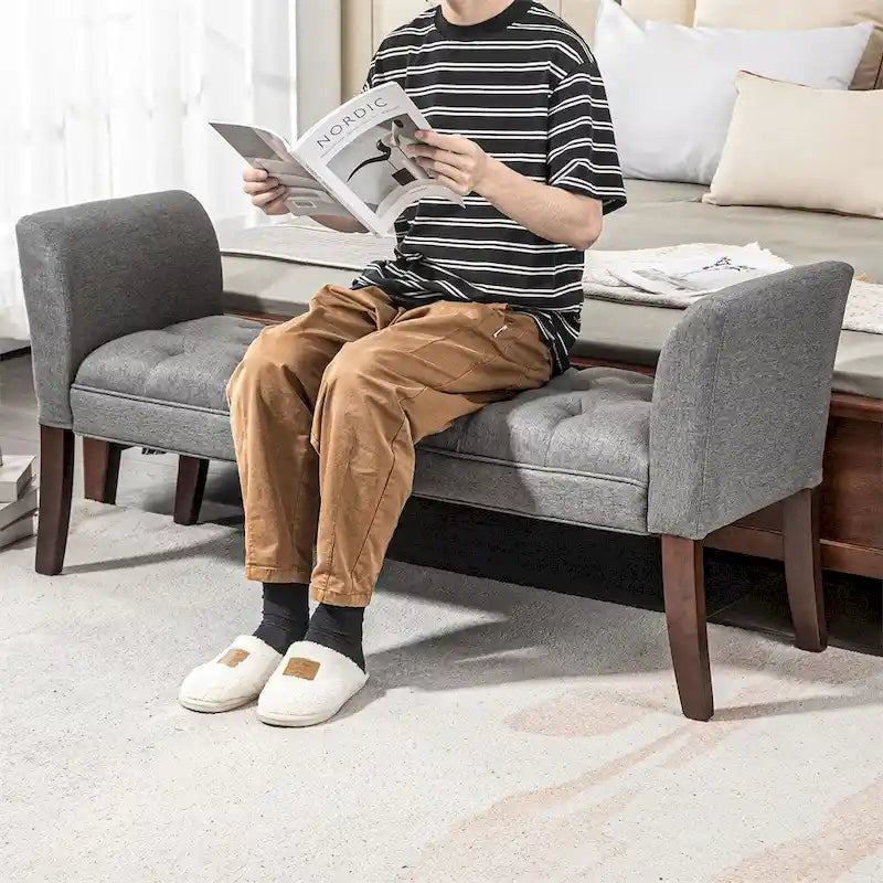 Panca fondo letto con design trapuntato a bottoni, panca imbottita per ingresso