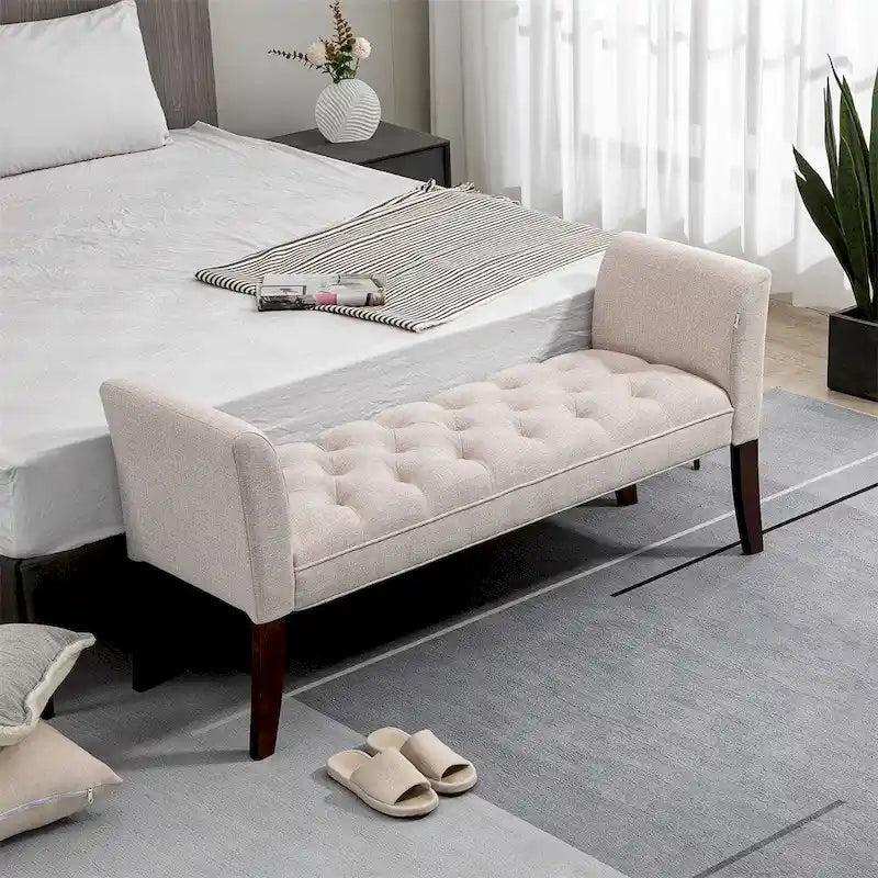 Panca fondo letto con design trapuntato a bottoni, panca imbottita per ingresso