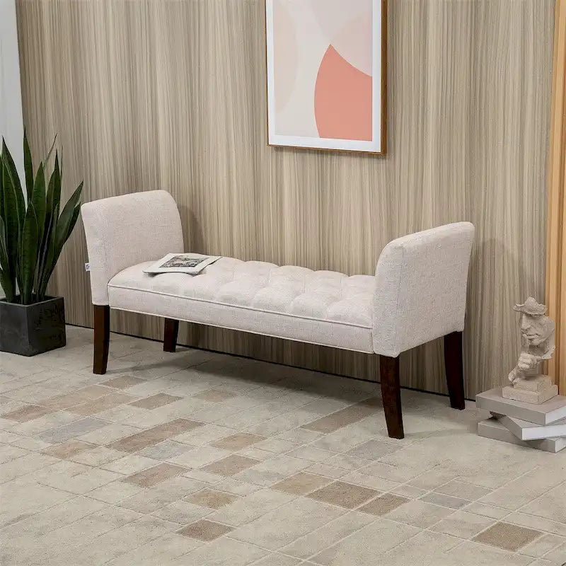 Panca fondo letto con design trapuntato a bottoni, panca imbottita per ingresso