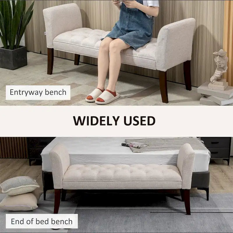 Panca fondo letto con design trapuntato a bottoni, panca imbottita per ingresso