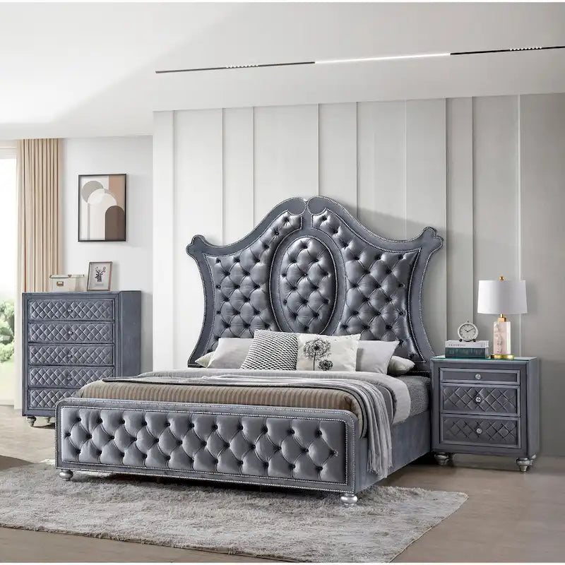 1 comodino Glam a 3 cassetti in velluto