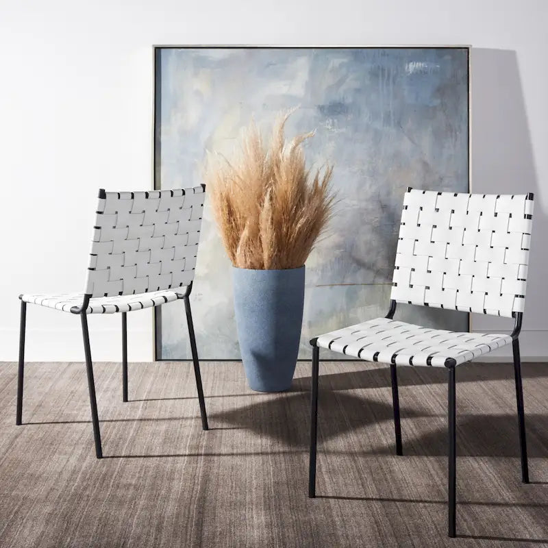 Set di 2 sedie da pranzo in pelle intrecciata, 43.2L x 52.1P x 85.9A cm