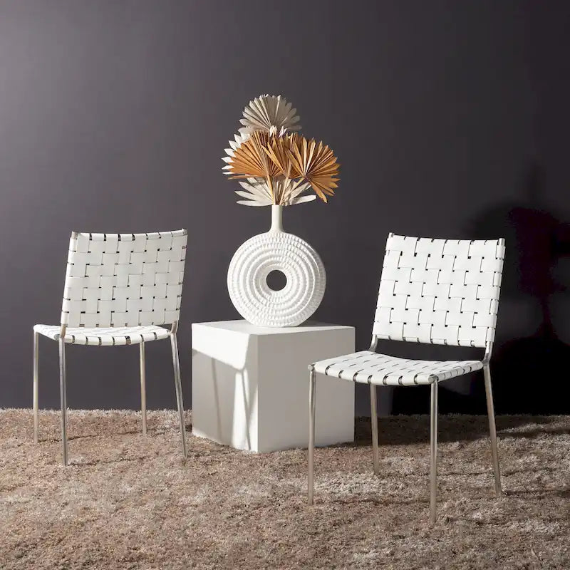 Set di 2 sedie da pranzo in pelle intrecciata, 43.2L x 52.1P x 85.9A cm