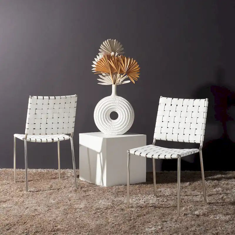 Set di 2 sedie da pranzo in pelle intrecciata, 43.2L x 52.1P x 85.9A cm