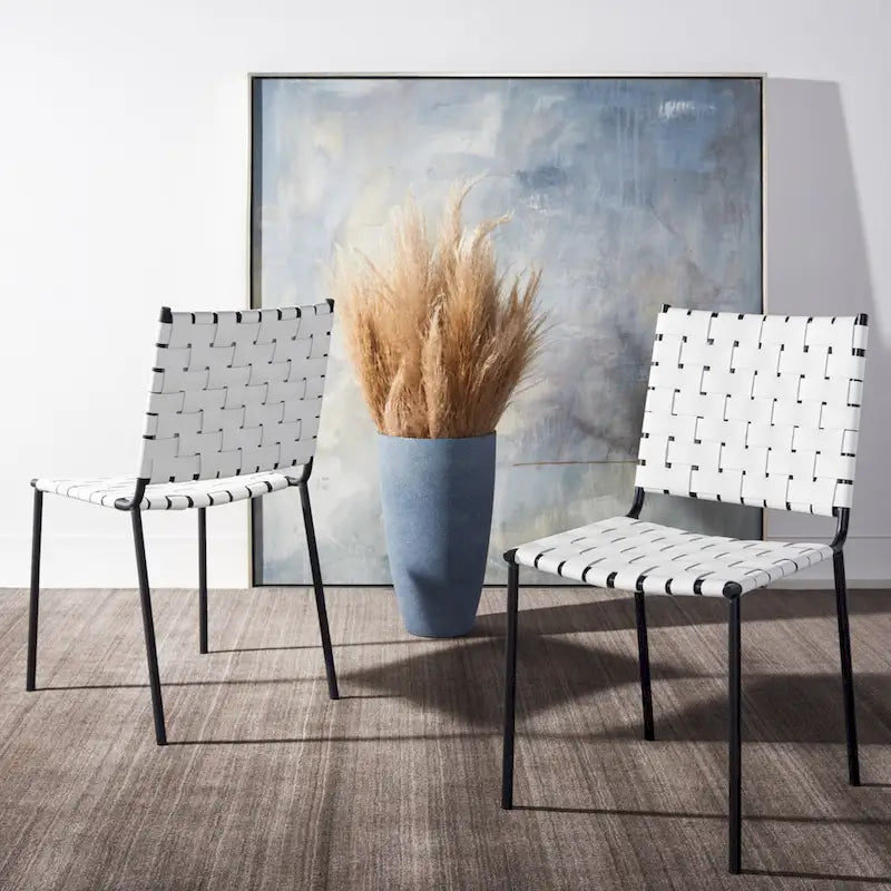 Set di 2 sedie da pranzo in pelle intrecciata, 43.2L x 52.1P x 85.9A cm