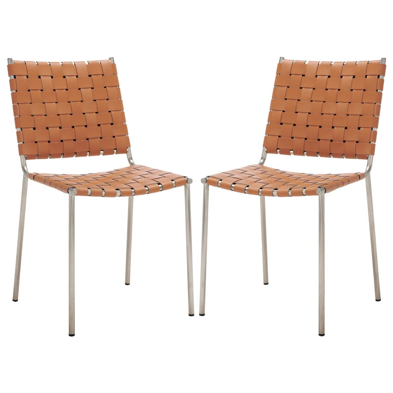 Set di 2 sedie da pranzo in pelle intrecciata, 43.2L x 52.1P x 85.9A cm