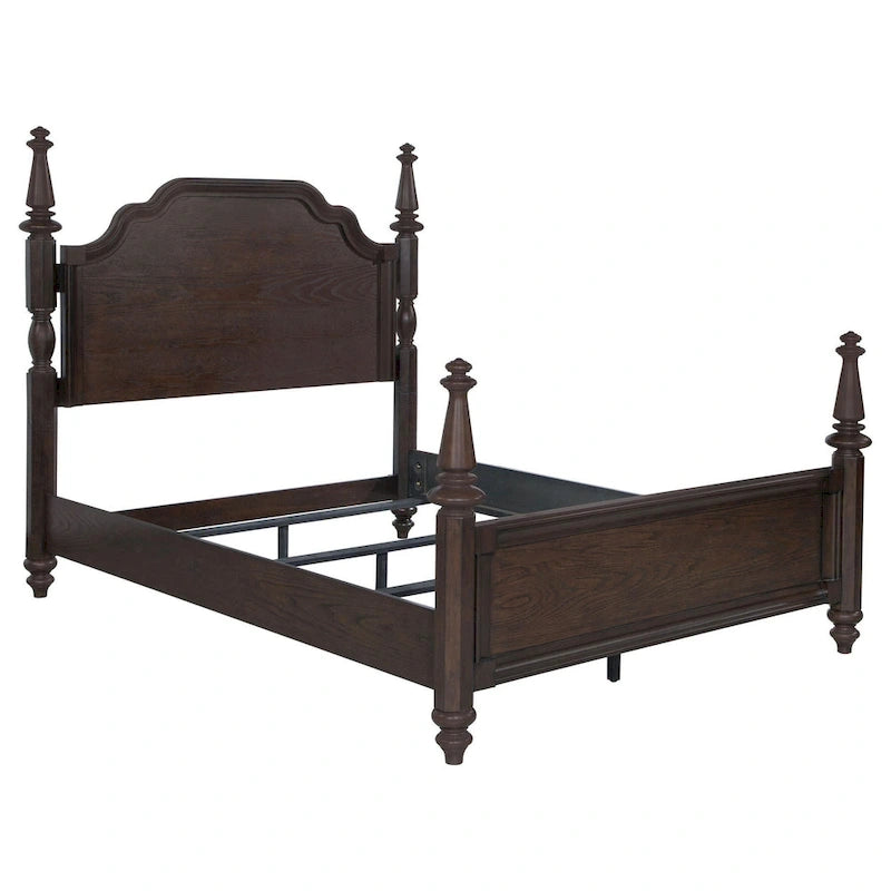 Letto King Size con Testiera Intagliata, Legno Rovere Scuro