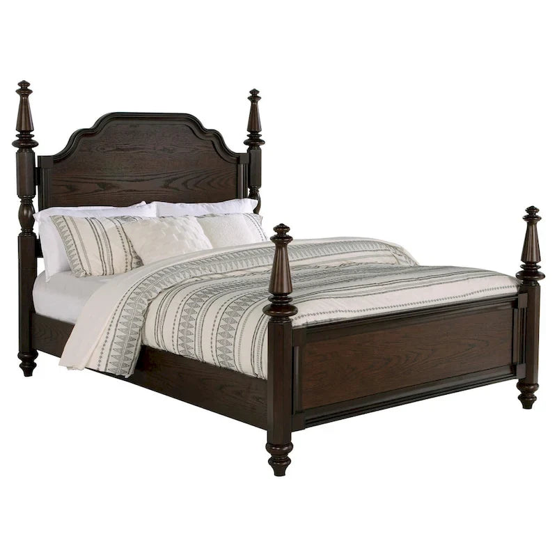 Letto King Size con Testiera Intagliata, Legno Rovere Scuro