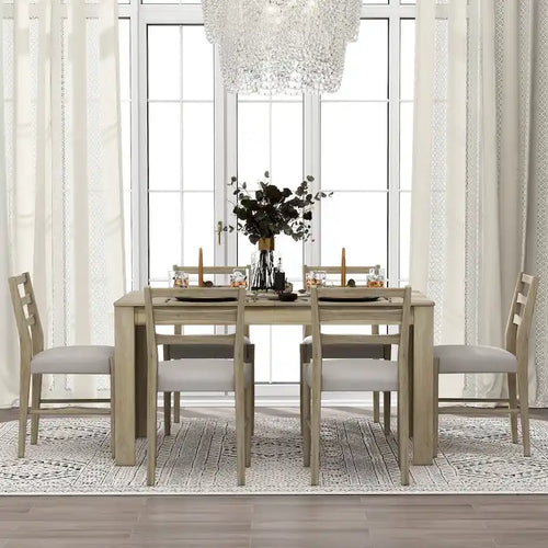 Set di mobili in legno da 7 pezzi, set da cucina con tavolo allungabile con prolunga e 2 cassetti, 6 sedie da pranzo imbottite