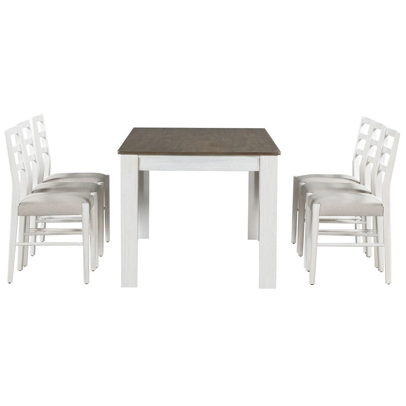 Set di mobili in legno da 7 pezzi, set da cucina con tavolo allungabile con prolunga e 2 cassetti, 6 sedie da pranzo imbottite