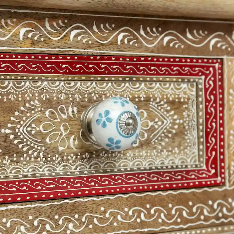 Tavolino moderno in legno da 23,75 pollici con tre cassetti e ripiano inferiore aperto per soggiorno o camera da letto