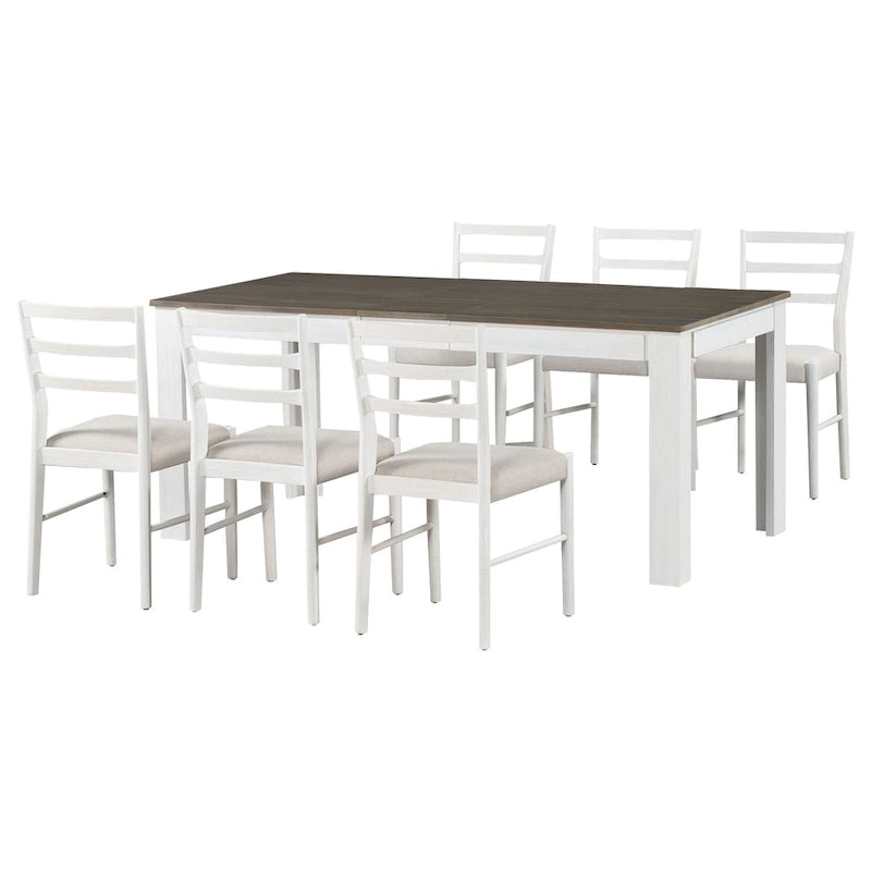 Set da pranzo di 7 pezzi in legno con 6 sedie e tavolo allungabile