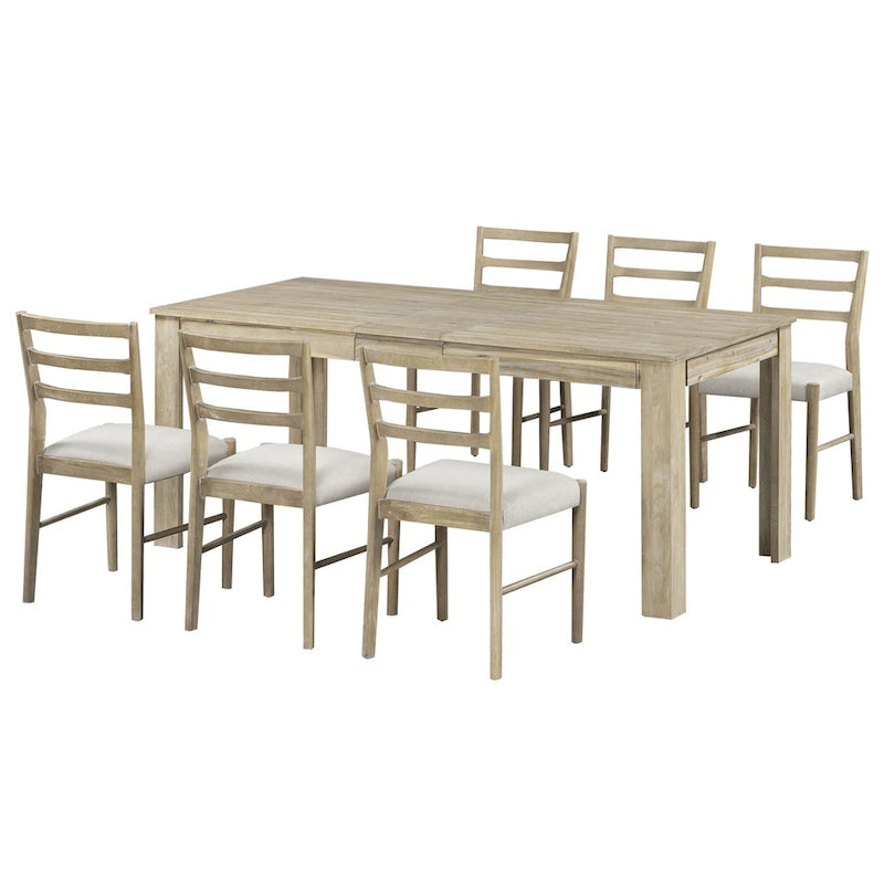 Set da pranzo di 7 pezzi in legno con 6 sedie e tavolo allungabile