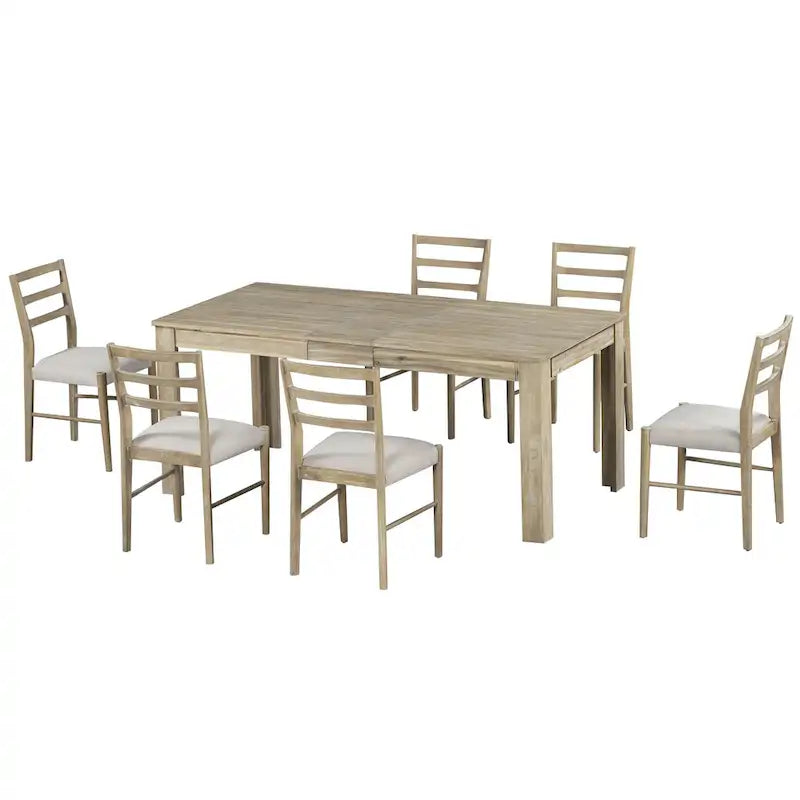 Set da pranzo di 7 pezzi in legno con 6 sedie e tavolo allungabile
