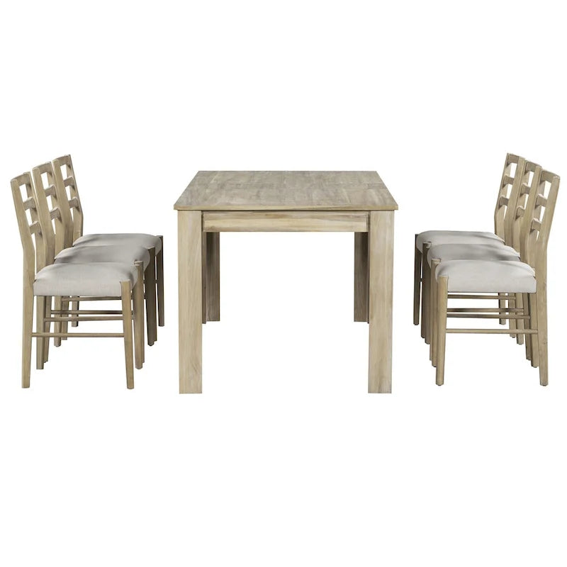 Set da pranzo di 7 pezzi in legno con 6 sedie e tavolo allungabile