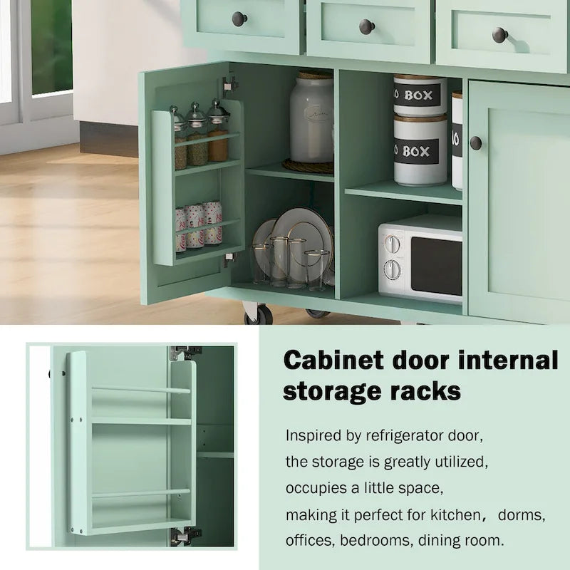 Carrello da Cucina su 5 Ruote, Mobile Bar per Colazione, Isola da Cucina con Ruote e Ribalta, 3 Cassetti e Ripiani Rimovibili