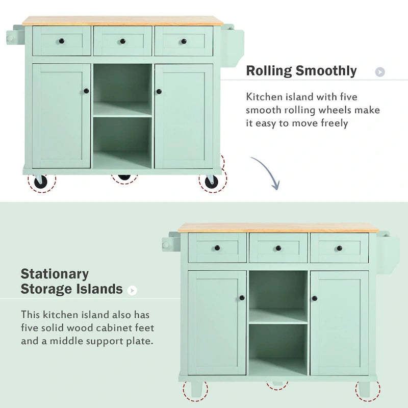 Carrello da Cucina su 5 Ruote, Mobile Bar per Colazione, Isola da Cucina con Ruote e Ribalta, 3 Cassetti e Ripiani Rimovibili