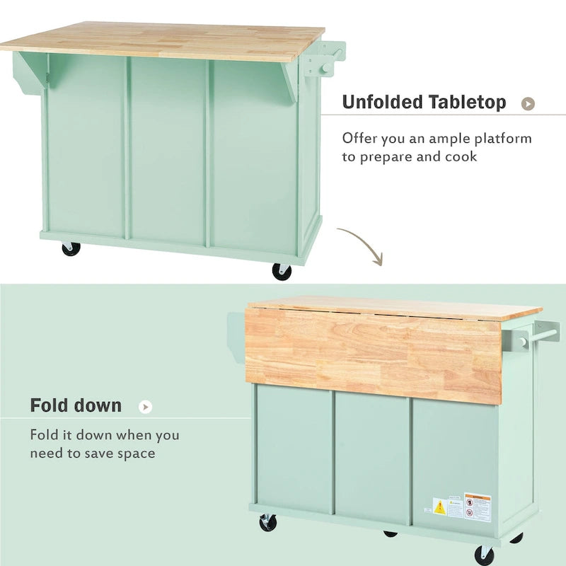 Carrello da Cucina su 5 Ruote, Mobile Bar per Colazione, Isola da Cucina con Ruote e Ribalta, 3 Cassetti e Ripiani Rimovibili