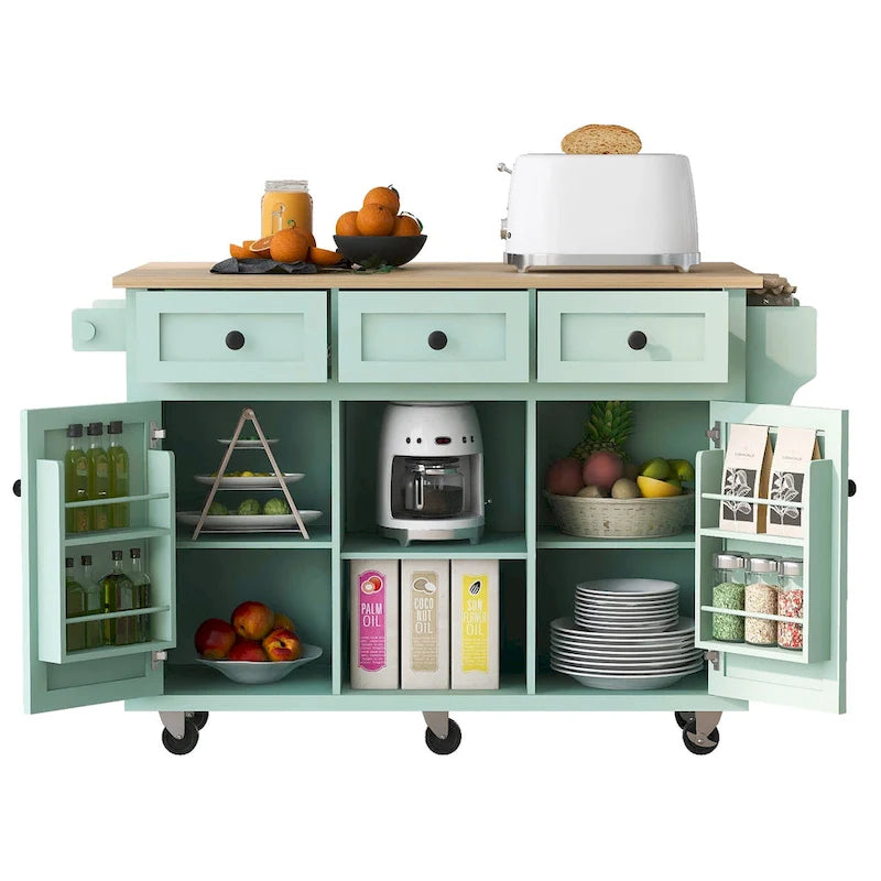 Carrello da Cucina su 5 Ruote, Mobile Bar per Colazione, Isola da Cucina con Ruote e Ribalta, 3 Cassetti e Ripiani Rimovibili
