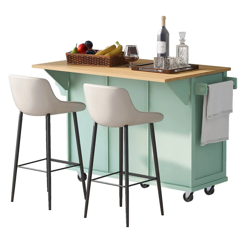 Carrello da Cucina su 5 Ruote, Mobile Bar per Colazione, Isola da Cucina con Ruote e Ribalta, 3 Cassetti e Ripiani Rimovibili