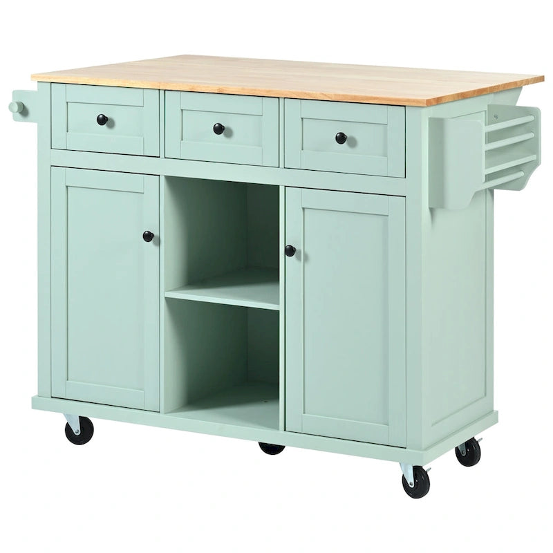 Carrello da Cucina su 5 Ruote, Mobile Bar per Colazione, Isola da Cucina con Ruote e Ribalta, 3 Cassetti e Ripiani Rimovibili