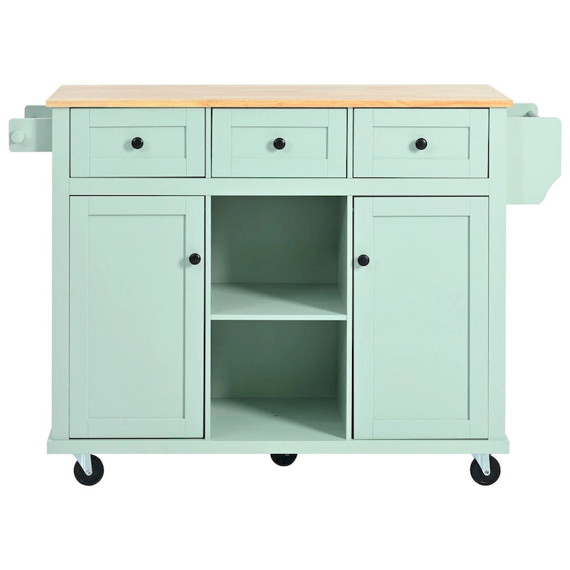 Carrello da Cucina su 5 Ruote, Mobile Bar per Colazione, Isola da Cucina con Ruote e Ribalta, 3 Cassetti e Ripiani Rimovibili