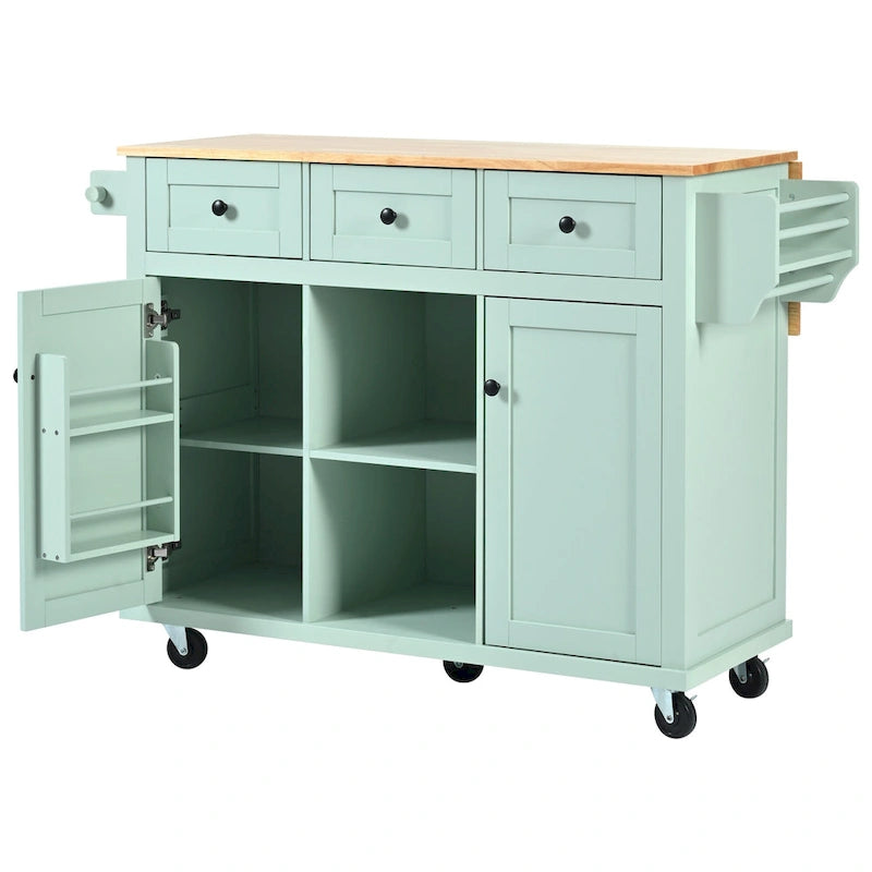 Carrello da Cucina su 5 Ruote, Mobile Bar per Colazione, Isola da Cucina con Ruote e Ribalta, 3 Cassetti e Ripiani Rimovibili