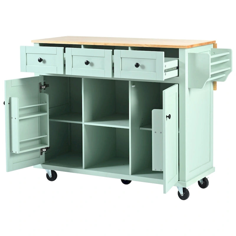 Carrello da Cucina su 5 Ruote, Mobile Bar per Colazione, Isola da Cucina con Ruote e Ribalta, 3 Cassetti e Ripiani Rimovibili
