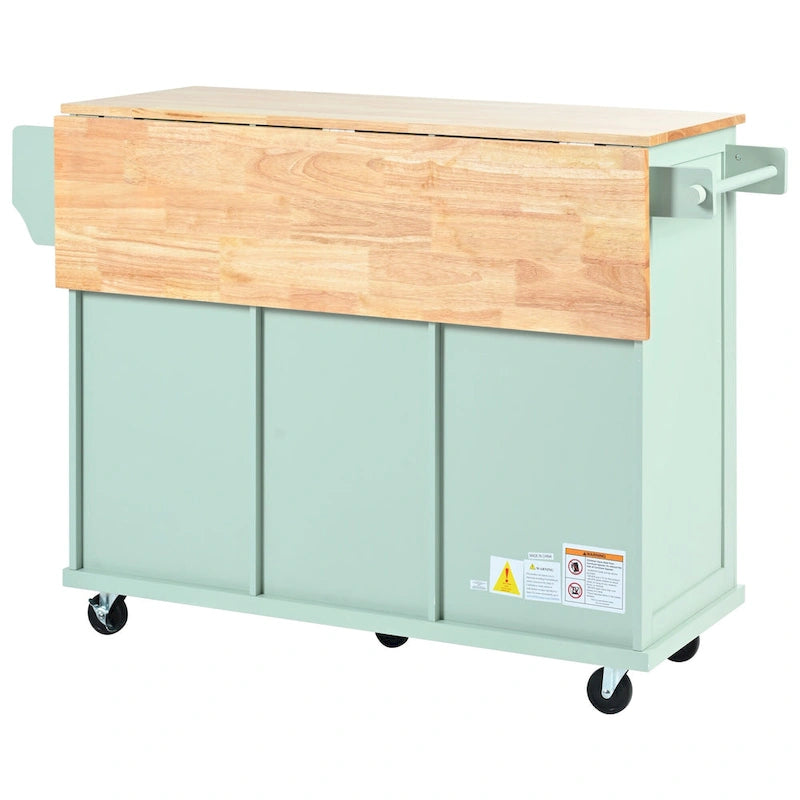 Carrello da Cucina su 5 Ruote, Mobile Bar per Colazione, Isola da Cucina con Ruote e Ribalta, 3 Cassetti e Ripiani Rimovibili