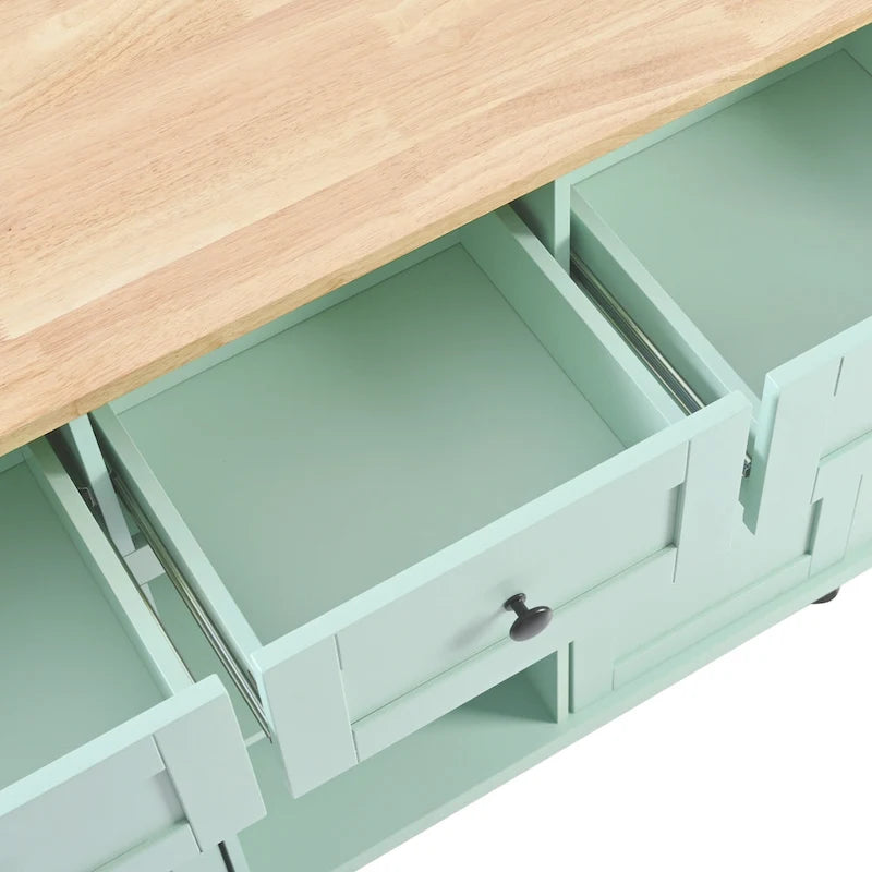 Carrello da Cucina su 5 Ruote, Mobile Bar per Colazione, Isola da Cucina con Ruote e Ribalta, 3 Cassetti e Ripiani Rimovibili