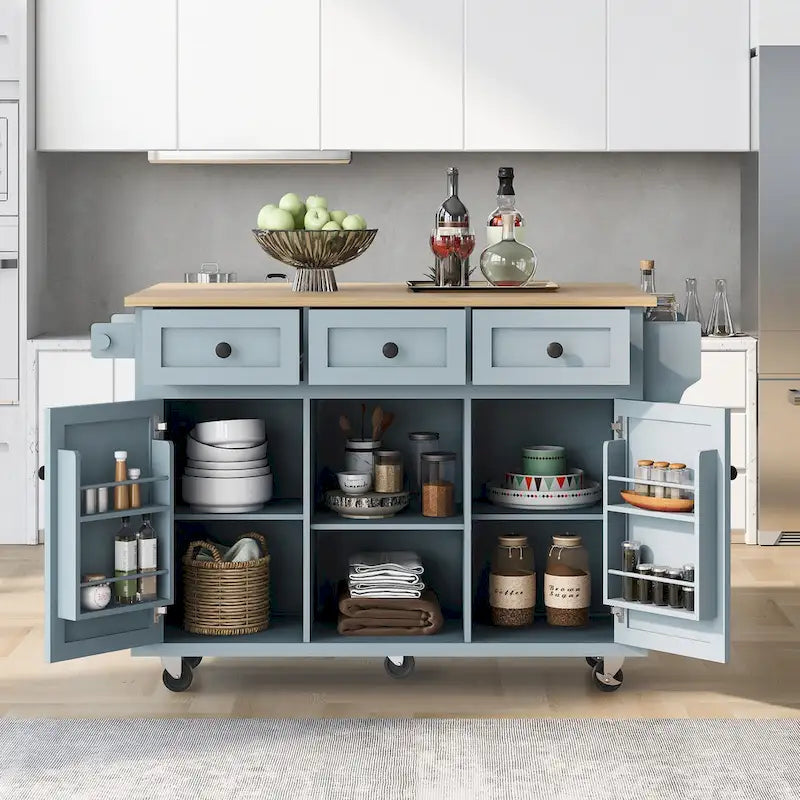 Carrello da Cucina su 5 Ruote, Mobile Bar per Colazione, Isola da Cucina con Ruote e Ribalta, 3 Cassetti e Ripiani Rimovibili