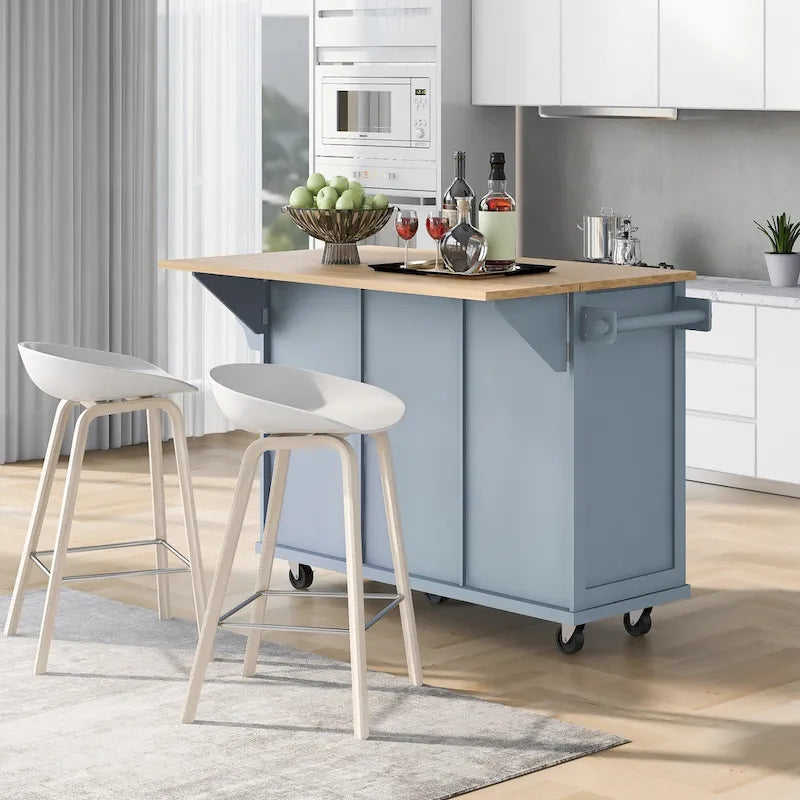 Carrello da Cucina su 5 Ruote, Mobile Bar per Colazione, Isola da Cucina con Ruote e Ribalta, 3 Cassetti e Ripiani Rimovibili