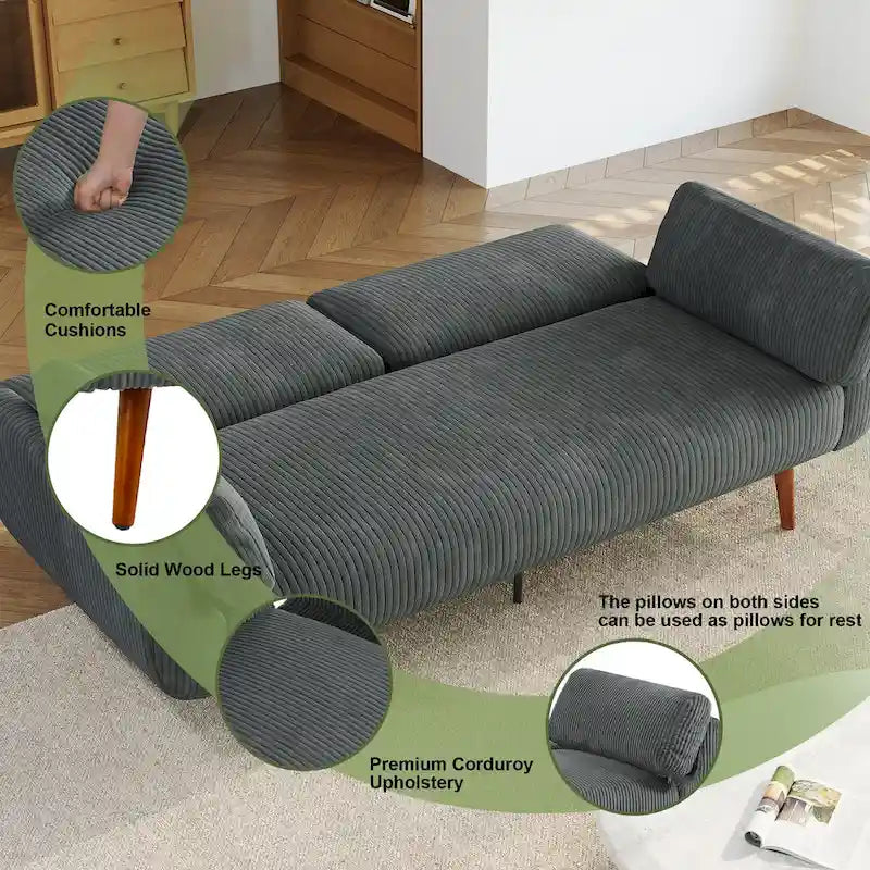 Divano letto convertibile in velluto a coste imbottito da 73 W con cuscini