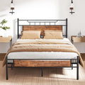Struttura letto industriale con testiera in legno, singola/matrimoniale/queen-size, nera/marrone/grigio ardesia