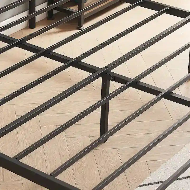 Struttura letto industriale con testiera in legno, singola/matrimoniale/queen-size, nera/marrone/grigio ardesia