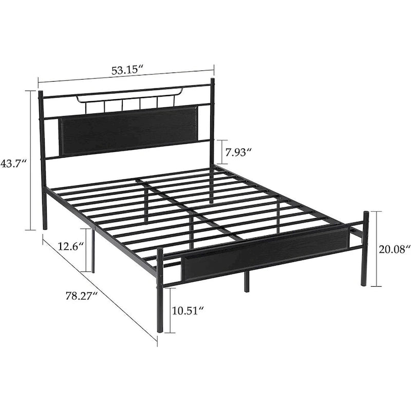 Struttura letto industriale con testiera in legno, singola/matrimoniale/queen-size, nera/marrone/grigio ardesia