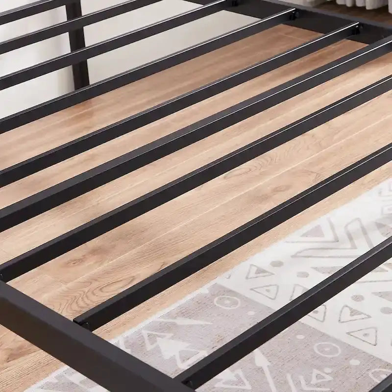 Struttura letto industriale con testiera in legno, singola/matrimoniale/queen-size, nera/marrone/grigio ardesia