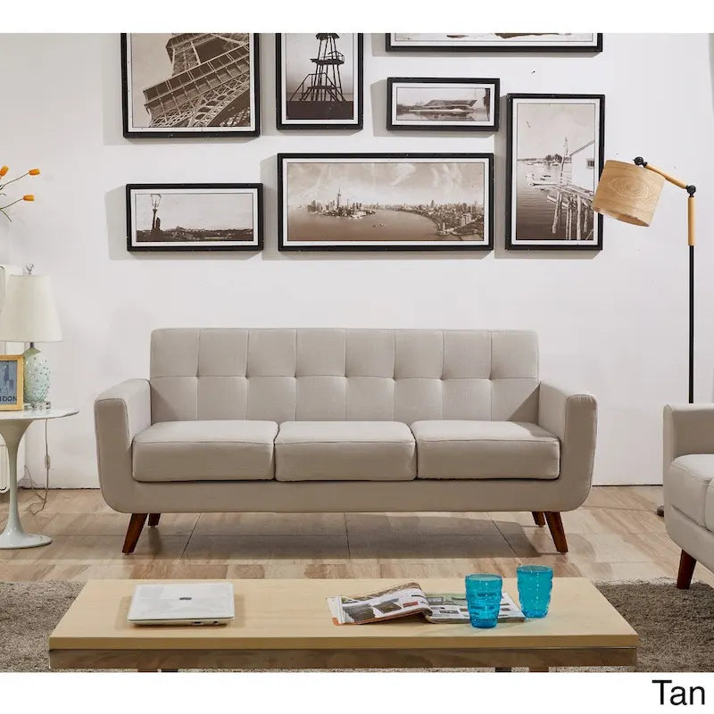 Divano Chesterfield in lino in stile Mid-Century