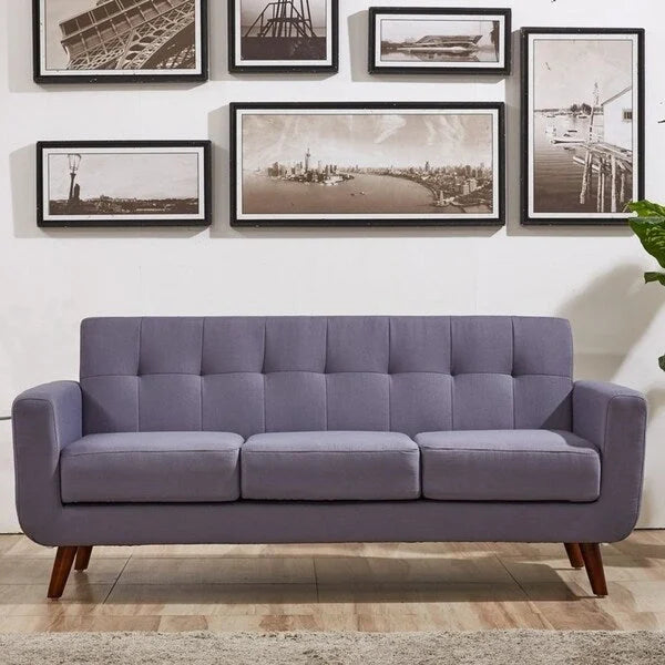 Divano Chesterfield in lino in stile Mid-Century