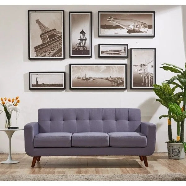 Divano Chesterfield in lino in stile Mid-Century