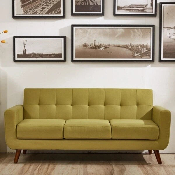 Divano Chesterfield in lino in stile Mid-Century