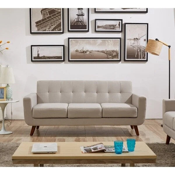 Divano Chesterfield in lino in stile Mid-Century